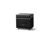 36"W. Induction Range (Finish: Onyx, Trim: Brushed Brass)