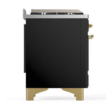 ILVE UM60FSNR3BKGLP Majestic III 60 inch Dual Fuel Range with 7 Burners, Griddle and French Top, Dual Function Burner with up to 25,000 BTU (Liquid Propane, Triple Glass Door, Glossy Black, Brass)