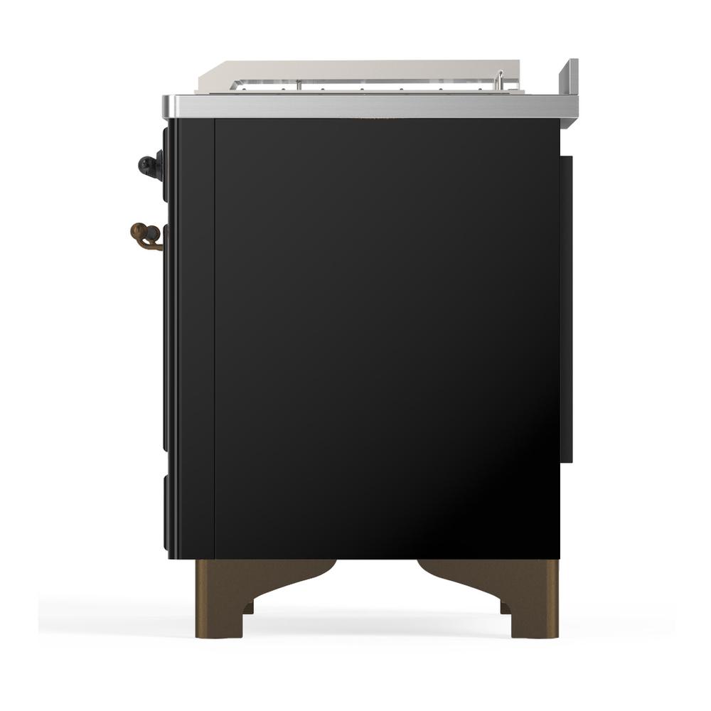 ILVE UM48FSQNR3BKB Majestic III 48 inch Dual Fuel Range with 5 Black Brass Burners, Griddle and French Top, Dual Function Burner up to 25,000 BTU (Natural Gas, Solid Door, Glossy Black, Burnished)