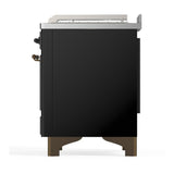 ILVE UM48FSQNR3BKB Majestic III 48 inch Dual Fuel Range with 5 Black Brass Burners, Griddle and French Top, Dual Function Burner up to 25,000 BTU (Natural Gas, Solid Door, Glossy Black, Burnished)