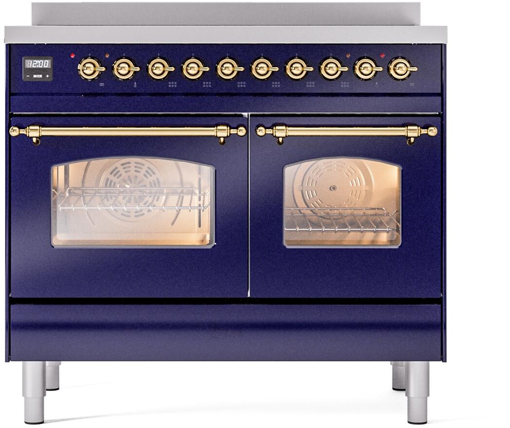 Nostalgie II 40 Inch Electric Freestanding Range in Blue with Brass Trim