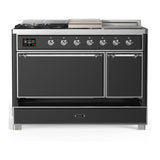 ILVE UM48FSQNR3MGC Majestic III 48 inch Dual Fuel Range with 5 Black Brass Burners, Griddle and French Top, Dual Function Burner up to 25,000 BTU (Natural Gas, Solid Door, Graphite Matte, Chrome)