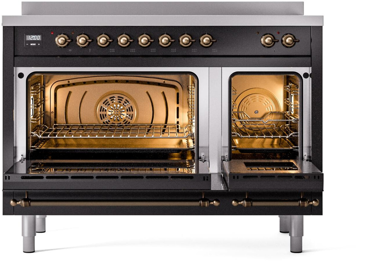 Nostalgie II 48 Inch Electric Freestanding Range in Glossy Black with Bronze Trim