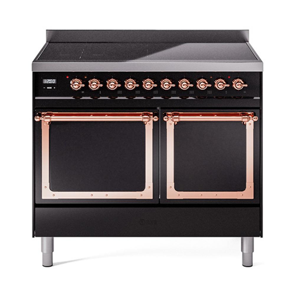 ILVE UNDI406QNMPBKP Nostalgie II Noblesse 40 inch Induction Range (Solid Door, Glossy Black, Copper)