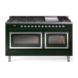 ILVE UN60FNMPEGCLP Nostalgie II Noblesse 60 inch Dual Fuel Range (9 Sealed Burners + Griddle, Liquid Propane, Triple Glass Door, Emerald Green, Chrome)