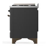 ILVE UM36FQNR3MGB Majestic III 36 inch Dual Fuel Range with 6 Black Brass Burners and Griddle, Dual Function Burner up to 25,000 BTU (Solid Door, Graphite Matte, Burnished, Natural Gas)
