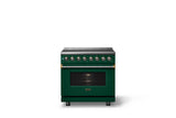 36"W. Induction Range (Finish: Ivy, Trim: Brushed Brass)