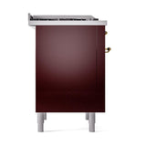 ILVE UN36FQNMPBUGLP Nostalgie II Noblesse 36 inch Dual Fuel Range (Liquid Propane, Solid Door, Burgundy, Brass)