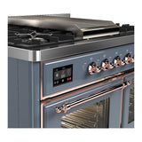 ILVE UMD40FNR3BGPLP Majestic III 40 inch Dual Fuel Range with 6 Burners and Griddle, Dual Function Burner up to 25,000 BTU (Liquid Propane, Triple Glass Door, Blue Grey, Copper)