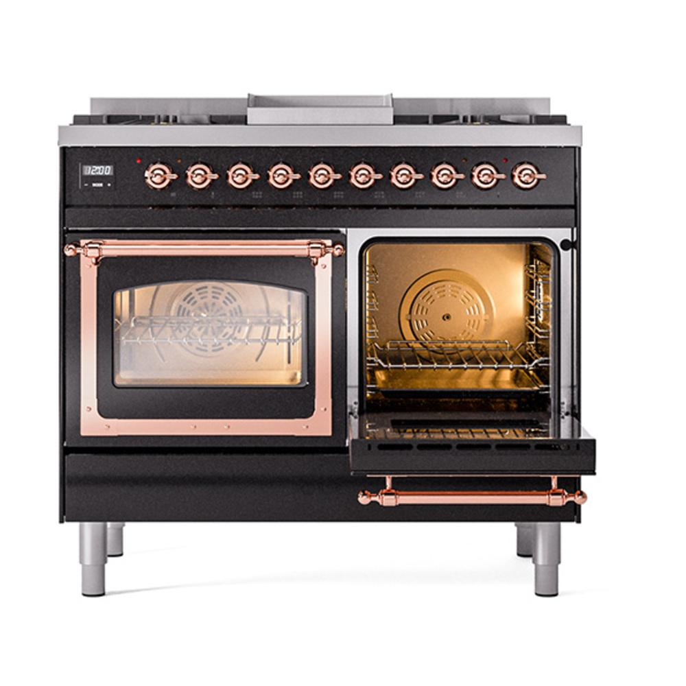 ILVE UND40FNMPBKPLP Nostalgie II Noblesse 40 inch Dual Fuel Range (Liquid Propane, Triple Glass Door, Glossy Black, Copper)