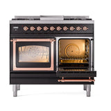 ILVE UND40FNMPBKPLP Nostalgie II Noblesse 40 inch Dual Fuel Range (Liquid Propane, Triple Glass Door, Glossy Black, Copper)
