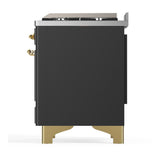 ILVE UM48FQNR3MGG Majestic III 48 inch Dual Fuel Range with 8 Burners and Griddle, Dual Function Burner up to 25,000 BTU (Natural Gas, Solid Door, Graphite Matte, Brass)