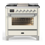 ILVE UM36FNR3AWC Majestic III 36 inch Dual Fuel Range with 6 Black Brass Burners and Griddle, Dual Function Burner up to 25,000 BTU (Triple Glass Door, Antique White, Chrome, Natural Gas)
