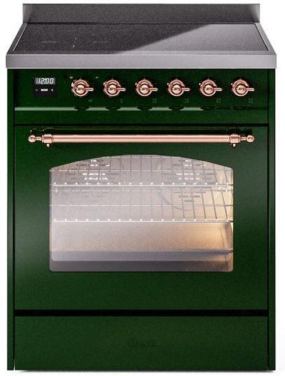 Nostalgie II 30 Inch Electric Freestanding Range in Emerald Green with Copper Trim