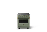 30"W. Electric Range (Finish: Eucalyptus, Trim: Brushed Brass)