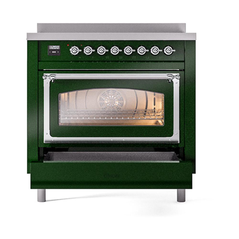 ILVE UNI366NMPEGC Nostalgie II Noblesse 36 inch Induction Range (Triple Glass Door, Emerald Green, Chrome)