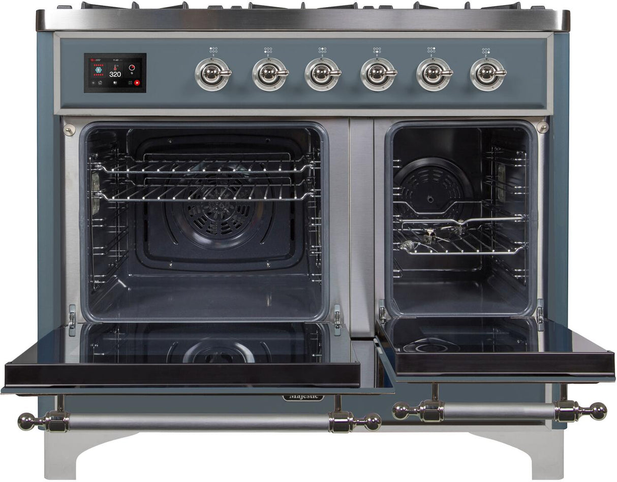 Majestic II 40 Inch Dual Fuel Liquid Propane Freestanding Range in Blue Grey with Chrome Trim