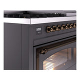 ILVE UN48FNMPMGB Nostalgie II Noblesse 48 inch Dual Fuel Range (8 Sealed Burners + Griddle, Natural Gas, Triple Glass Door, Graphite Matte, Burnished)