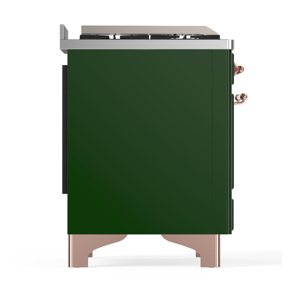 ILVE UM48FSNR3EGPLP Majestic III 48 inch Dual Fuel Range with 5 Black Brass Burners, Griddle and French Top, Dual Function Burner up to 25,000 BTU (Liquid Propane, Triple Glass Door, Emerald Green, Copper)