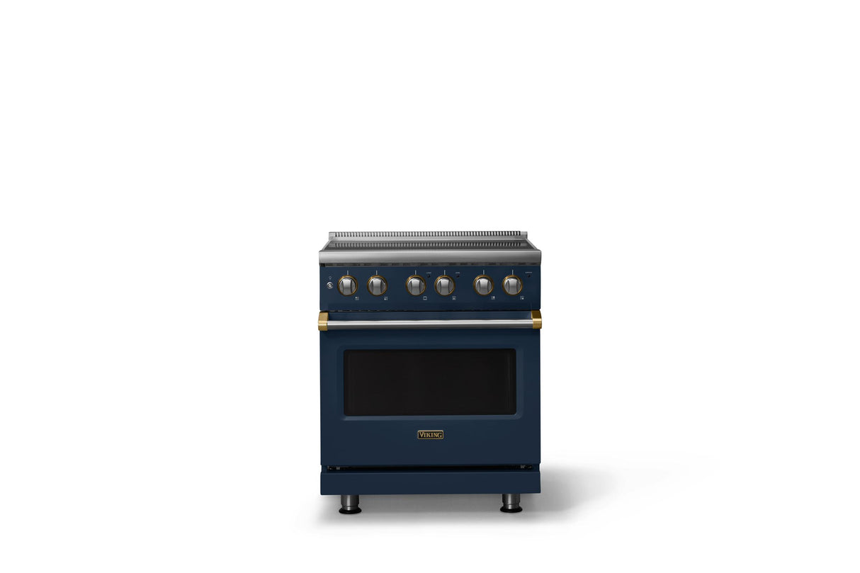 30"W. Electric Range (Finish: Slate Blue, Trim: Brushed Brass)