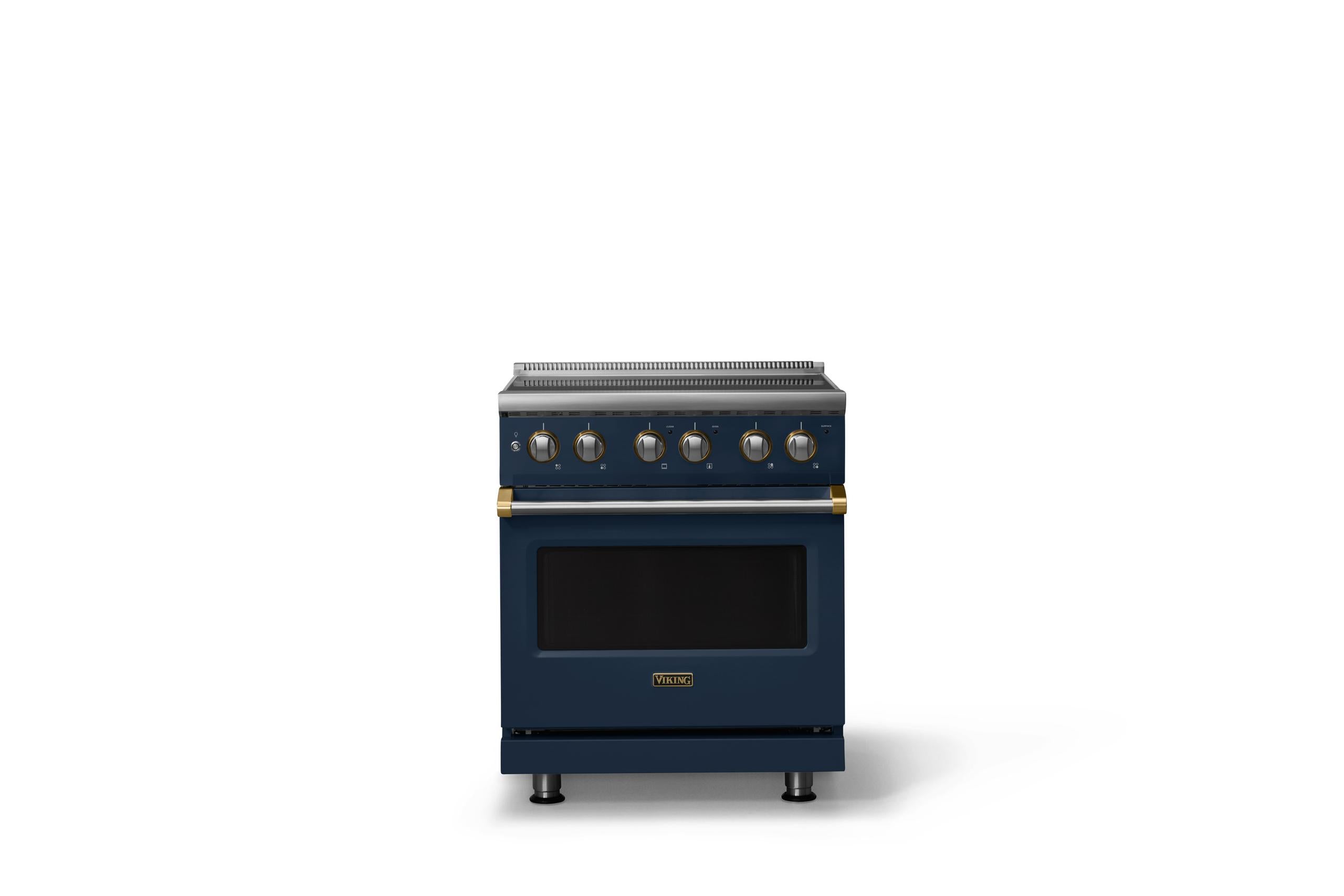 30"W. Electric Range (Finish: Slate Blue, Trim: Brushed Brass)