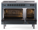 Nostalgie II 48 Inch Dual Fuel Liquid Propane Freestanding Range in Blue Grey with Bronze Trim