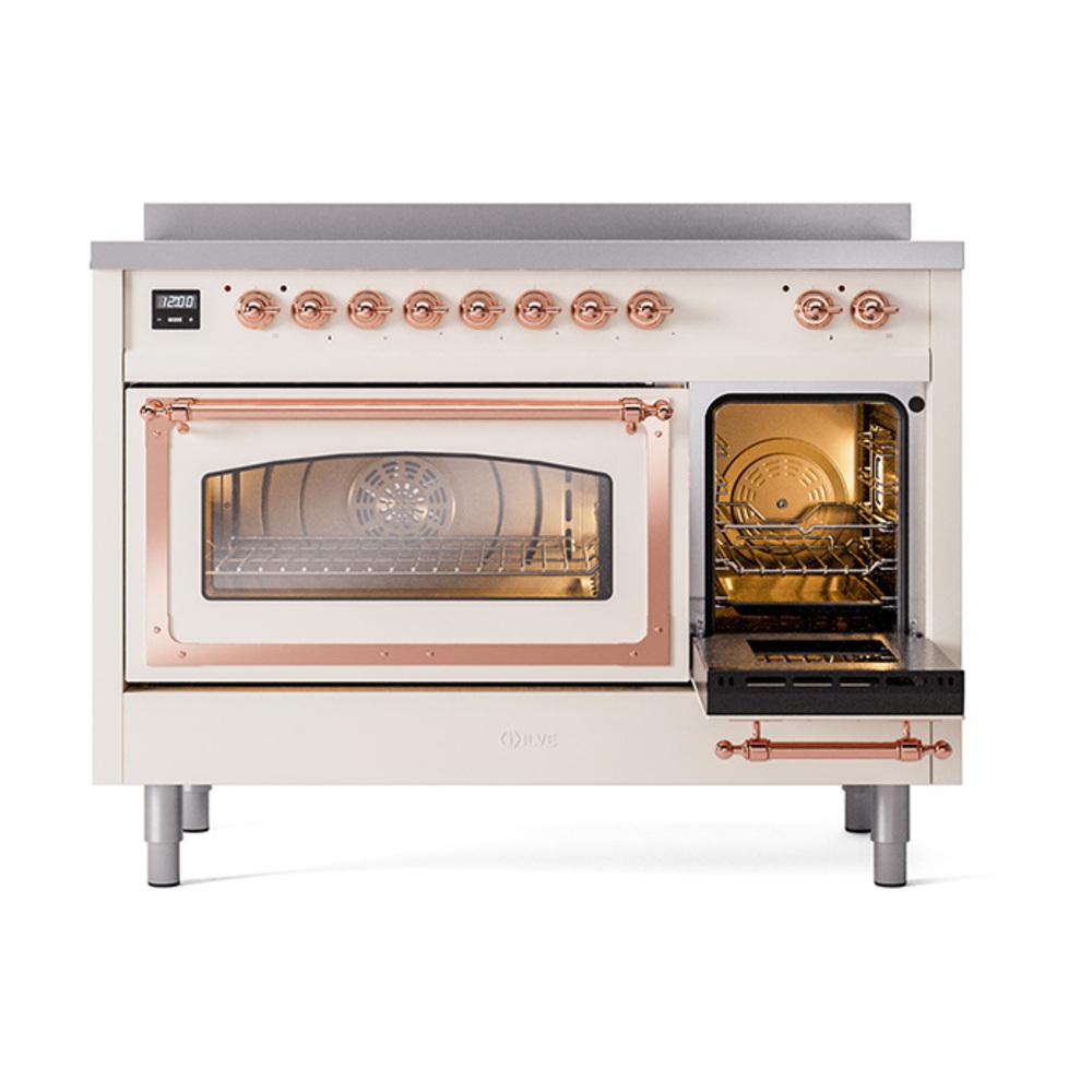 ILVE UNI486NMPAWP Nostalgie II Noblesse 48 inch Induction Range (Triple Glass Door, Antique White, Copper)