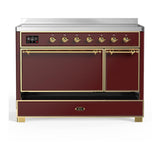 ILVE UMIB48QNR3BUG Majestic III 48 inch Induction Range with 6 Elements, 5.02 cu. ft. Total Oven Capacity (Solid Door, Burgundy, Brass)