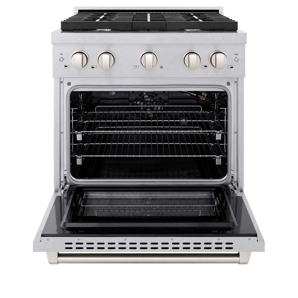 ZLINE 30 in. 4.2 cu. ft. Paramount Dual Fuel Range with 4 Burner Gas Cooktop and Electric Convection Oven in DuraSnow' Stainless Steel (SDRS-30)