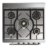 ILVE UM30QNR3BKB Majestic III 30 inch Dual Fuel Range with 5 Black Brass Burners, Dual Function Burner up to 25,000 BTU (Natural Gas, Solid Door, Glossy Black, Burnished)