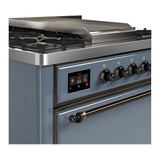 ILVE UM36FQNR3BGB Majestic III 36 inch Dual Fuel Range with 6 Black Brass Burners and Griddle, Dual Function Burner up to 25,000 BTU (Solid Door, Blue Grey, Burnished, Natural Gas)