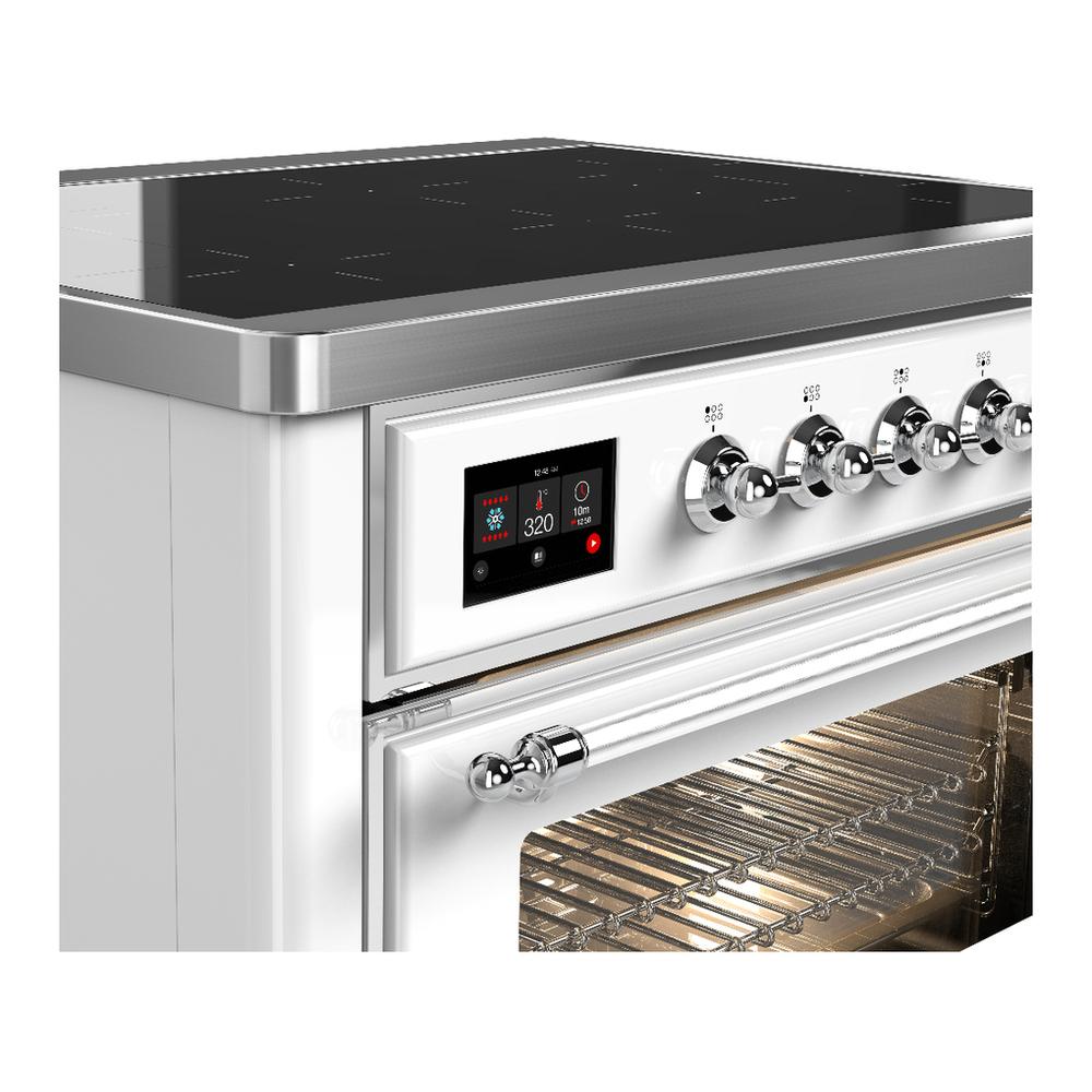 ILVE UMIB36NR3WHC Majestic III 36 inch Induction Range with 6 Elements, 3.5 cu. ft. Total Oven Capacity (Triple Glass Door, White, Chrome)