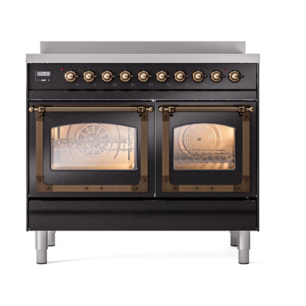 ILVE UNDI406NMPBKB Nostalgie II Noblesse 40 inch Induction Range (Triple Glass Door, Glossy Black, Burnished)