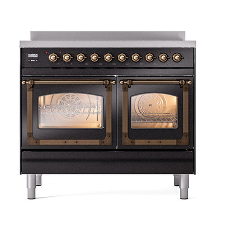 ILVE UNDI406NMPBKB Nostalgie II Noblesse 40 inch Induction Range (Triple Glass Door, Glossy Black, Burnished)