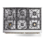 ILVE UPD406NMPWHG Nostalgie II 40 inch Dual Fuel Range with 6 Total Black Brass Burners, Brass Trim (Limited Edition) (Natural Gas, White)