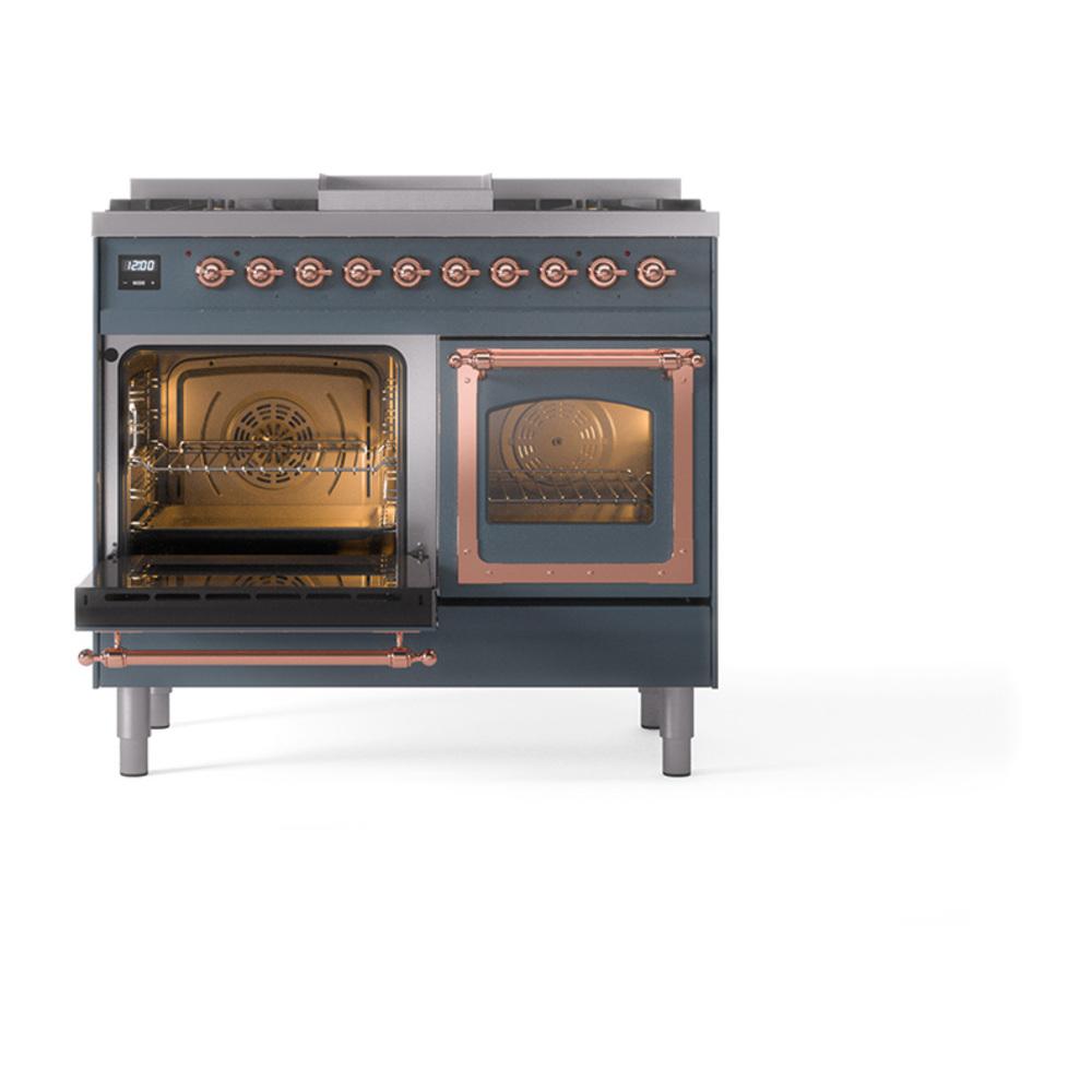 ILVE UND40FNMPBGPLP Nostalgie II Noblesse 40 inch Dual Fuel Range (Liquid Propane, Triple Glass Door, Blue Grey, Copper)