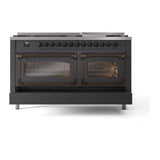 ILVE UN60FNMPMGBLP Nostalgie II Noblesse 60 inch Dual Fuel Range (9 Sealed Burners + Griddle, Liquid Propane, Triple Glass Door, Graphite Matte, Burnished)