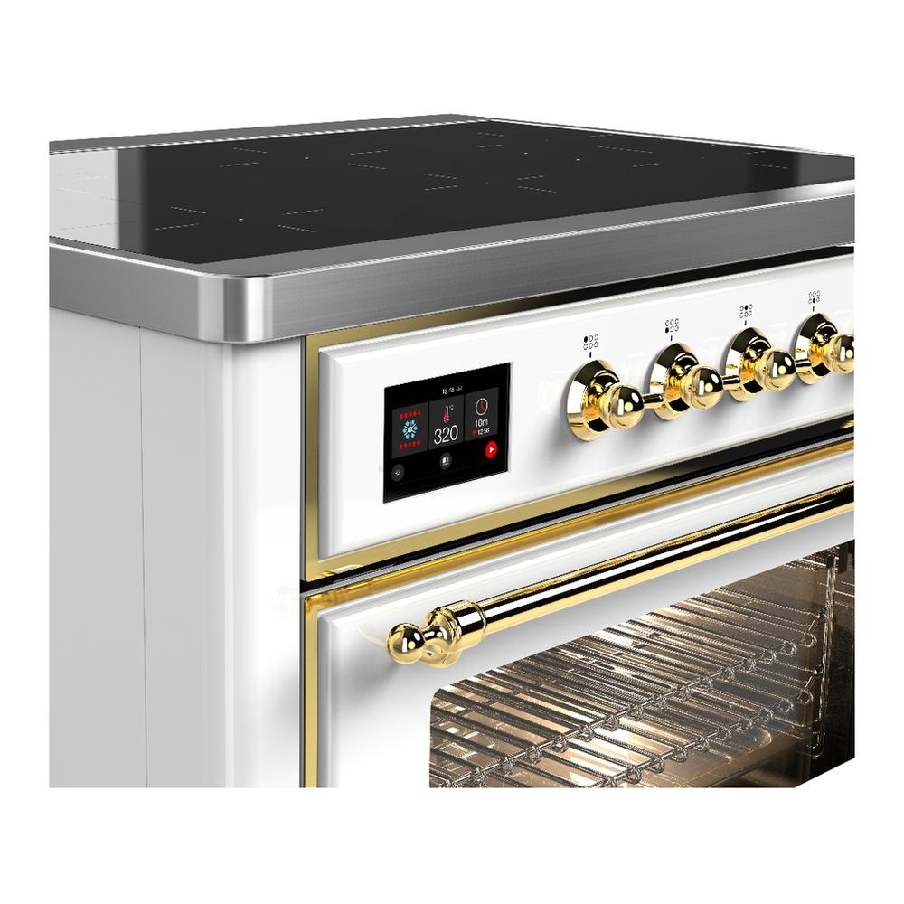 ILVE UMIB36NR3WHG Majestic III 36 inch Induction Range with 6 Elements, 3.5 cu. ft. Total Oven Capacity (Triple Glass Door, White, Brass)