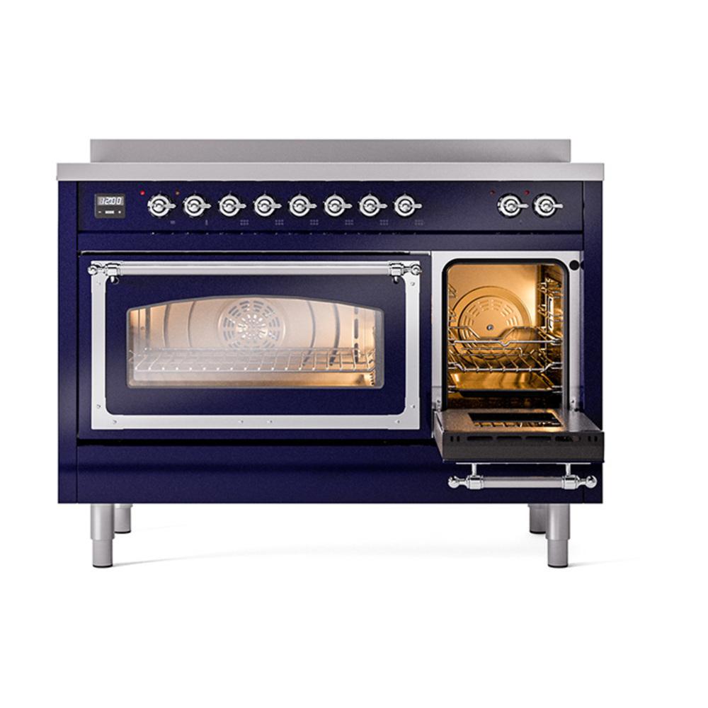 ILVE UNI486NMPMBC Nostalgie II Noblesse 48 inch Induction Range (Triple Glass Door, Midnight Blue, Chrome)