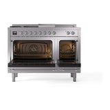 ILVE UN48FSNMPSSCLP Nostalgie II Noblesse 48 inch Dual Fuel Range (5 Sealed Burners + Griddle + French Top, Liquid Propane, Triple Glass Door, Stainless Steel, Chrome)