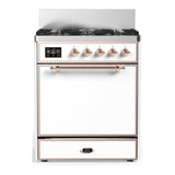 ILVE UM30QNR3WHP Majestic III 30 inch Dual Fuel Range with 5 Black Brass Burners, Dual Function Burner up to 25,000 BTU (Natural Gas, Solid Door, White, Copper)
