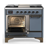 ILVE UMD40FQNR3BGBLP Majestic III 40 inch Dual Fuel Range with 6 Burners and Griddle, Dual Function Burner up to 25,000 BTU (Liquid Propane, Solid Door, Blue Grey, Burnished)