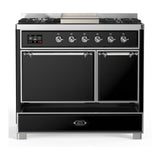 ILVE UMD40FQNR3BKCLP Majestic III 40 inch Dual Fuel Range with 6 Burners and Griddle, Dual Function Burner up to 25,000 BTU (Liquid Propane, Solid Door, Glossy Black, Chrome)