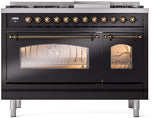 Nostalgie II 48 Inch Dual Fuel Natural Gas Freestanding Range in Glossy Black with Bronze Trim