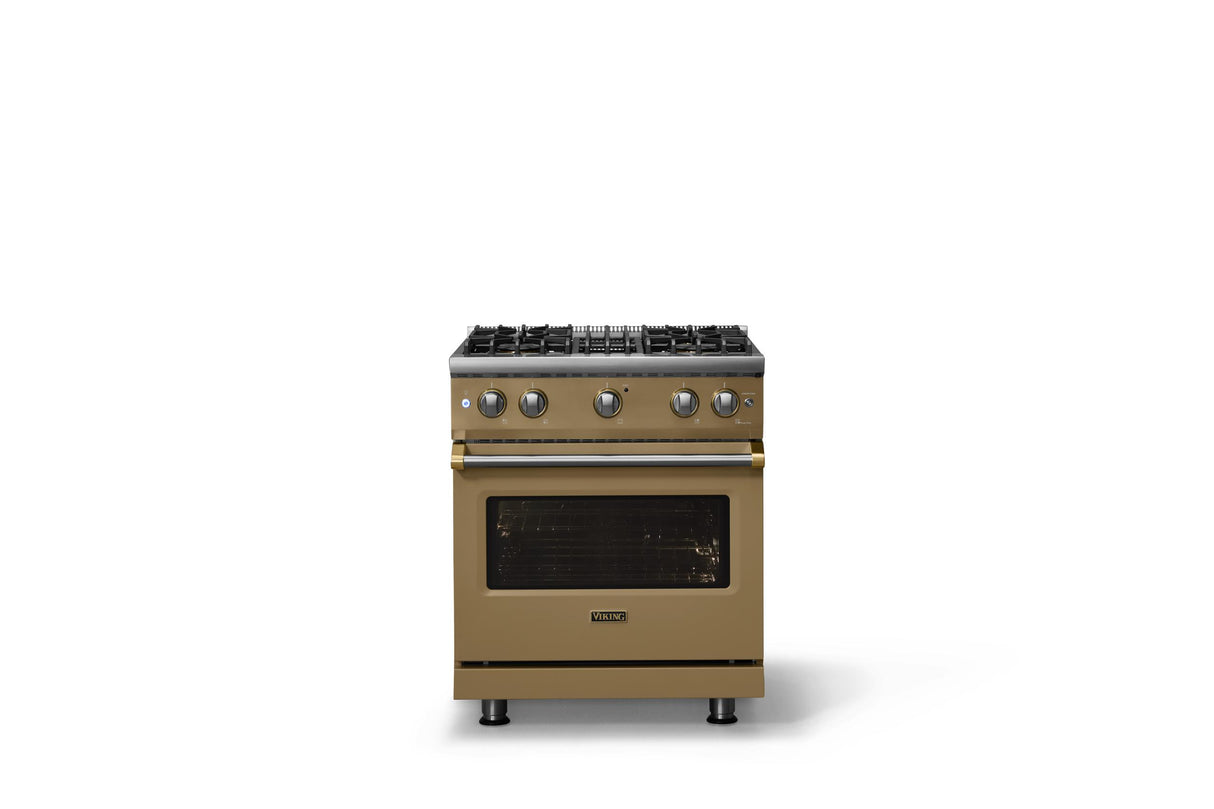 30"W. Sealed Burner Gas Range (Finish: Golden Hour, Trim: Brushed Brass, Fuel: Natural Gas)