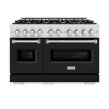 ZLINE 48 in. 6.7 cu. ft. Classic Double Oven Dual Fuel Range with 8 Burner Gas Cooktop in DuraSnow' Stainless Steel with Black Matte Doors (CDRS-BLM-48)