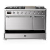 ILVE UM48FQNR3SSCLP Majestic III 48 inch Dual Fuel Range with 8 Burners and Griddle, Dual Function Burner up to 25,000 BTU (Liquid Propane, Solid Door, Stainless Steel, Chrome)