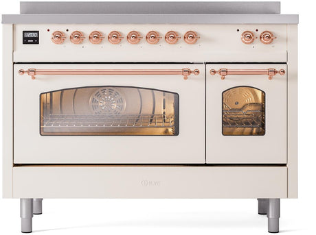 Nostalgie II 48 Inch Electric Freestanding Range in Antique White with Copper Trim