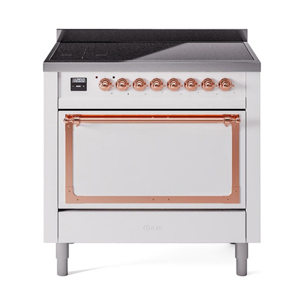 ILVE UNI366QNMPWHP Nostalgie II Noblesse 36 inch Induction Range (Solid Door, White, Copper)