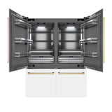 ZLINE Autograph Edition 60 in. 32.2 cu. ft. French Door Built-In Bottom Freezer Refrigerator with Water Dispenser and Ice Maker in White Matte with Graphite Gray Interior and Champagne Bronze Accents (GRBIVZ-WM-60-CB)